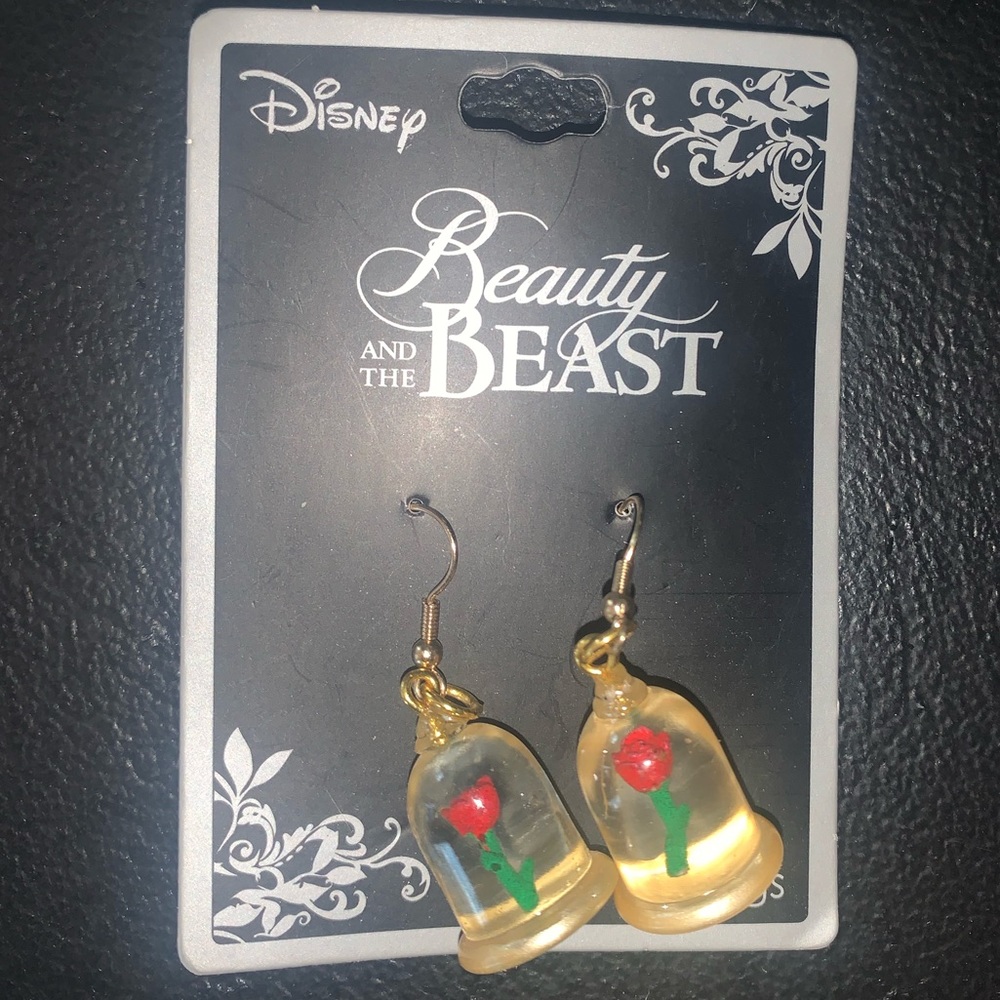 BNWT | Disneys Beauty and The Beast Rose in Glass Dangle Earrings from Hot Topic